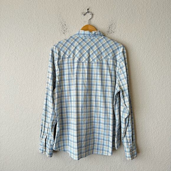 TECOVAS Pearl Snap Shirt Yellow Blue Plaid Long Sleeve Western Retro - Picture 3 of 9